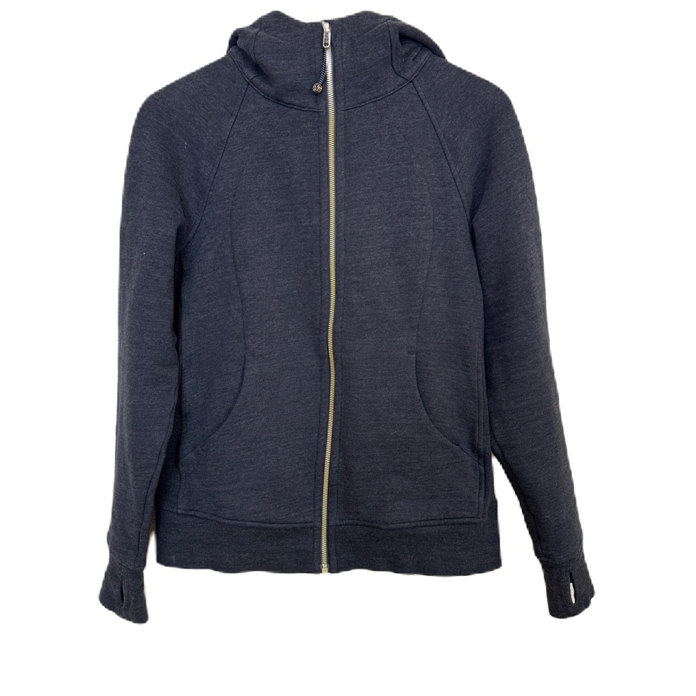 Lululemon Scuba Hoodie Light Cotton Black w/ gold Zipper Jacket Women’s Sz 10